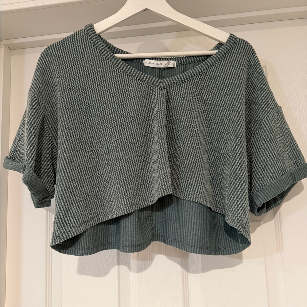 Altar'd State Textured Green Knit Top